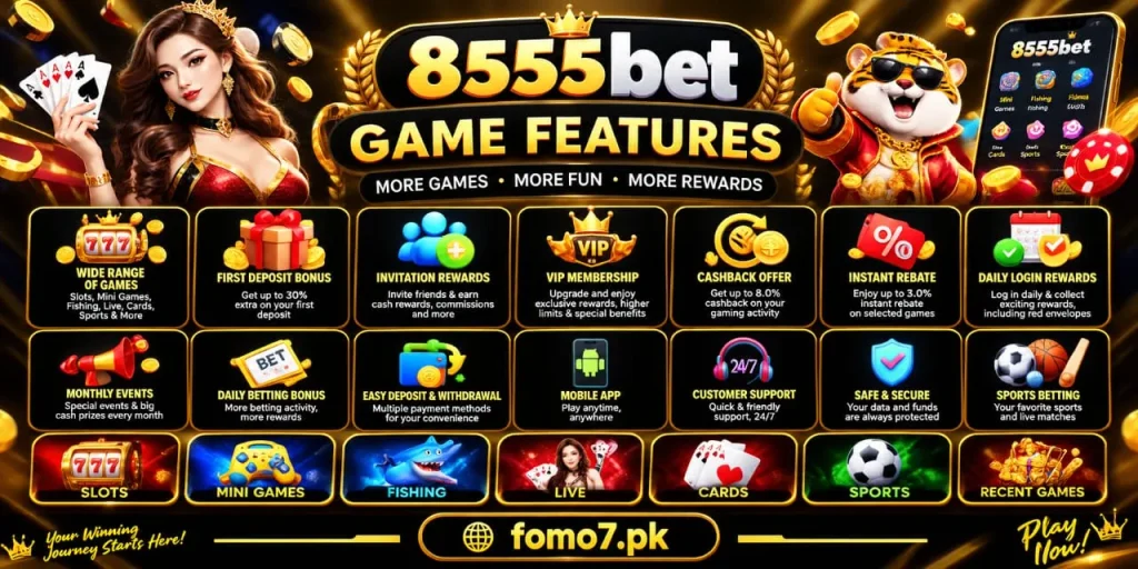8555 Bet game features and mobile gaming options