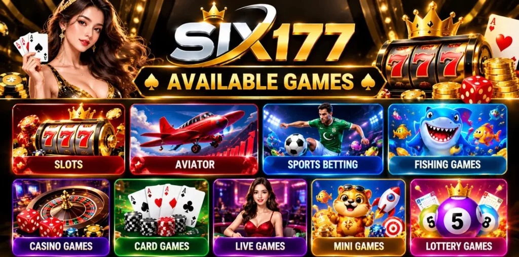 Six177 Game collection showing different gaming categories available on the platform.