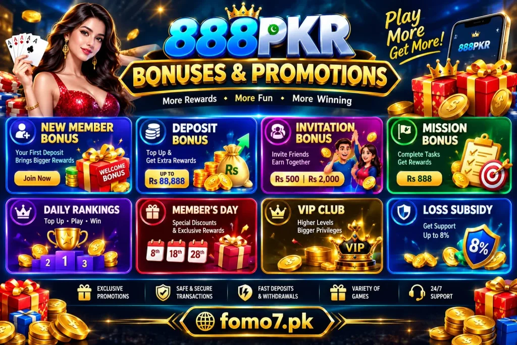 888PKR Game rewards section showing available promotional options.